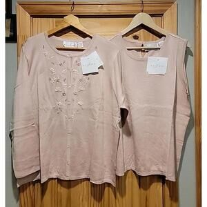 Silk Knit Twin Set Cardigan Pink Beaded Embroidered Floral Knit Cottage 2xl